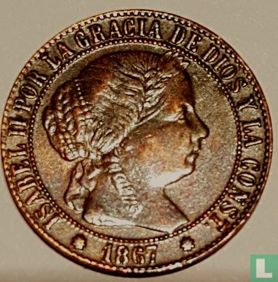 Spanje 1 centimo de escudo 1867 (8-puntige ster - OM) - Afbeelding 1
