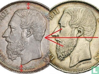 Belgien 5 Franc 1865 (Leopold II - kleiner Kopf)  - Bild 3