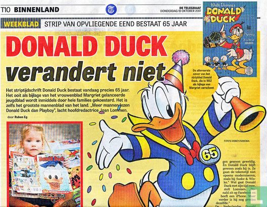 Donald Duck verandert niet, strip van opvliegende eend bestaat 65 jaar