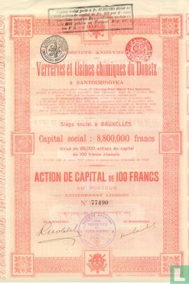 Verreries et Usines chimiques du Donetz, Action de Capital de 100 Francs, 1914 - Afbeelding 2