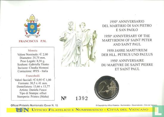 Vatican 2 euro 2017 (Numisbrief) "1950th anniversary of the Martyrdom of St. Peter and St. Paul" - Image 2