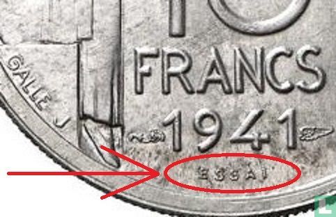 Frankrijk 10 francs 1941 (proefslag) - Afbeelding 3