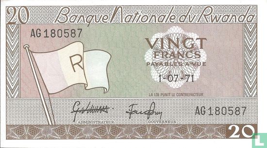 Rwanda 20 Francs 1971 - Afbeelding 1
