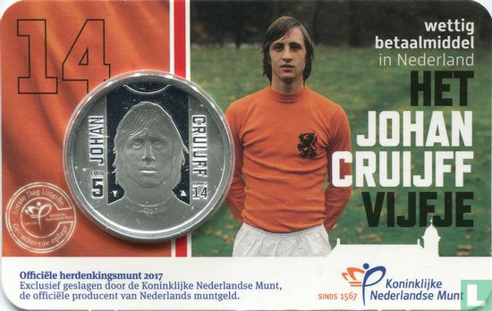 Nederland 5 euro 2017 (coincard - eerste dag uitgifte) "Johan Cruijff" - Afbeelding 2