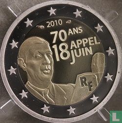 Frankrijk 2 euro 2010 (PROOF) "70th anniversary of De Gaulle's BBC radio appeal on June 18 - 1940" - Afbeelding 1