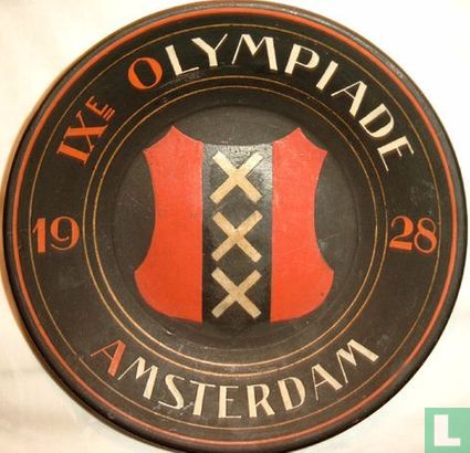 Sierbord - "IXe Olympiade Amsterdam 1928" oranje E, 4 cirkels