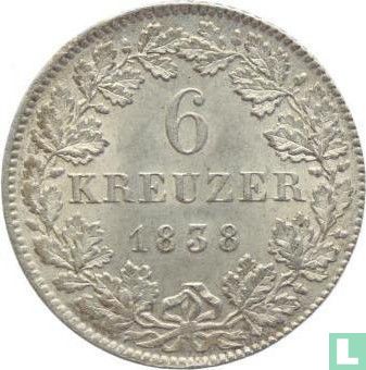 Hessen-Darmstadt 6 kreuzer 1838 - Afbeelding 1