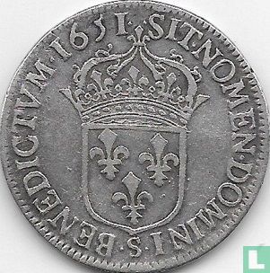 France ½ ecu 1651 (S) - Image 1