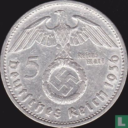 Empire allemand 5 reichsmark 1936 (avec croix gammée - E) - Image 1