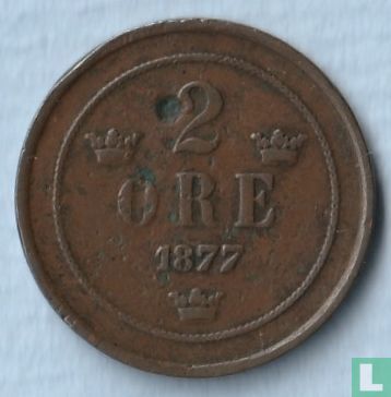 Suède 2 öre 1877 (grandes lettres) - Image 1