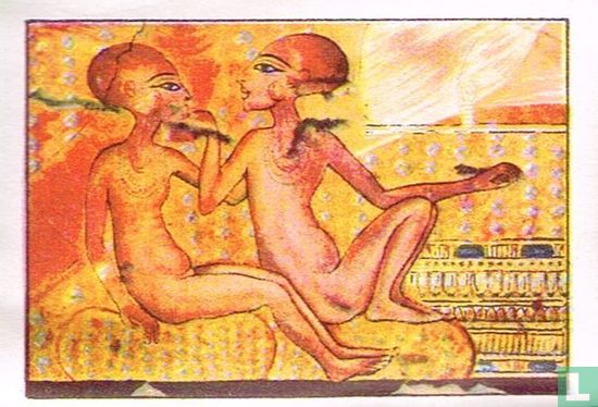 De dochters van Echenaton, wandschilderij van de Egypt. kunst - Image 1