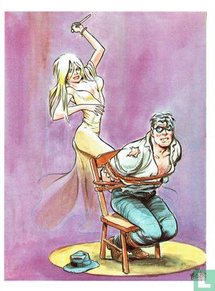 Vrouw met mes - Man vastgebonden in stoel - Afbeelding 1
