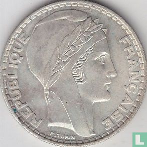Frankrijk 20 francs 1933 (korte laurierbladeren) - Afbeelding 2