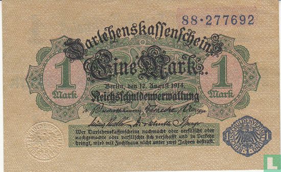 Reichsschuldenverwaltung, 1 Mark 1914 (P.52 - Ros.51d) - Afbeelding 1