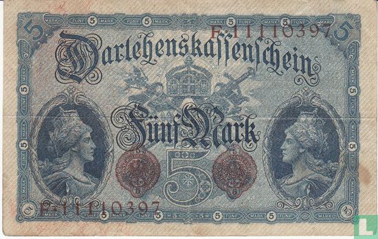 Reichsschuldenverwaltung, 5 Mark 1914 (P.47 - Ros.48c) - Afbeelding 2