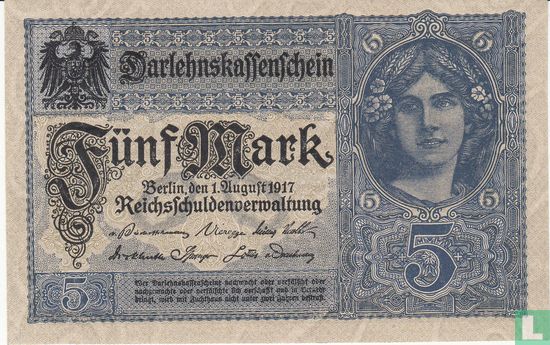 Reichsschadenverwaltung, 5 marks 1917 (P.56b- Ros.54b) - Image 1