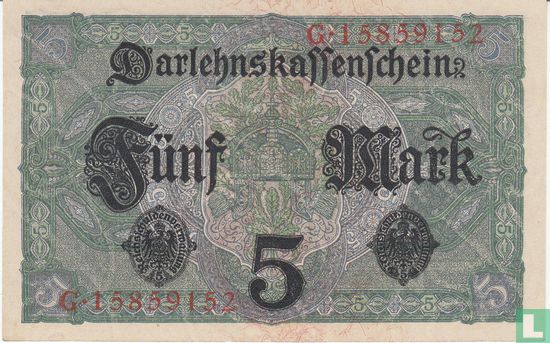 Reichsschadenverwaltung, 5 marks 1917 (P.56b- Ros.54b) - Image 2