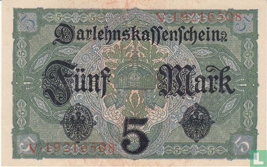 Reichsschuldenverwaltung, 5 mark 1917 (P.56b - Ros.54c) - Afbeelding 2