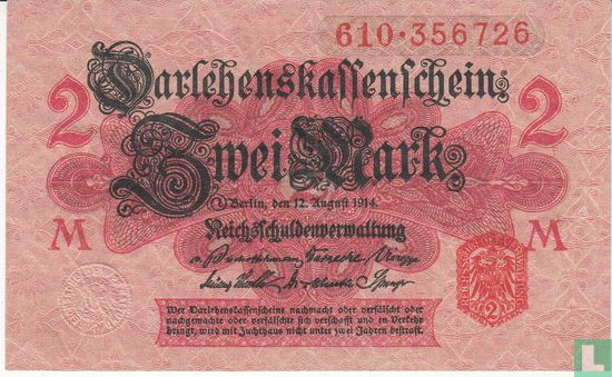 Reichsschadenverwaltung, 2 Mark 1914 (S.54 - Ros.52c) - Bild 1