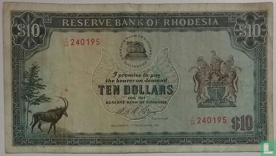 Rhodesia 10 Dollars 1975 - Image 1