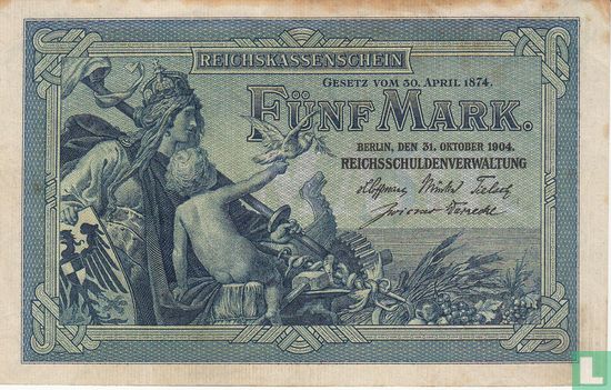 Reichsschuldenverwaltung, 5 Mark 1904 (A) - Image 1