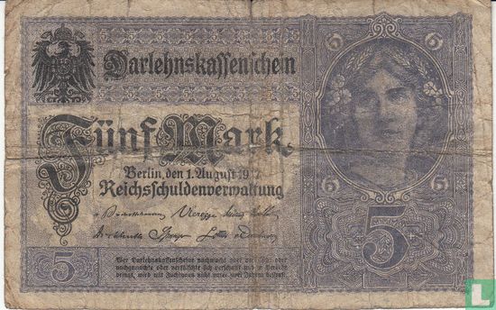 Reichsschuldenverwaltung, 5 mark 1917 (P.56- Ros.54a) - Afbeelding 1