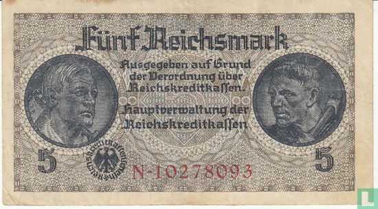 Reichskreditkassen, 5 Reichsmark ND (1939) (B) - Afbeelding 1