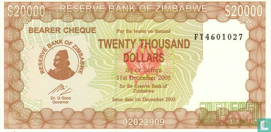 Zimbabwe 20,000 Dollars 2003 (P23f) - Image 1