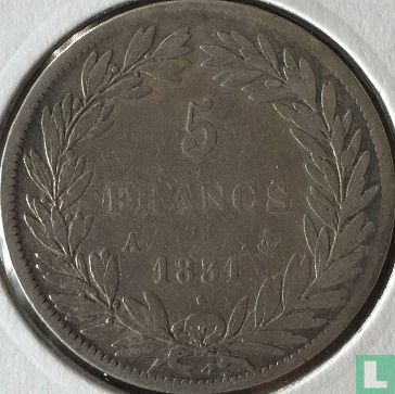 Frankreich 5 Franc 1831 (Relief Text - entblößtem Haupt - A) - Bild 1