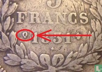 Frankreich 5 Franc 1831 (Vertieften Text -  - Eichenbekränzte Haupt - Q) - Bild 3