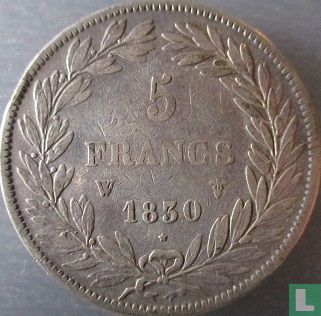 France 5 francs 1830 (Louis Philippe I - Incuse text - W) - Image 1