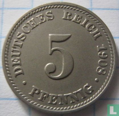 Duitse Rijk 5 pfennig 1908 (D) - Afbeelding 1