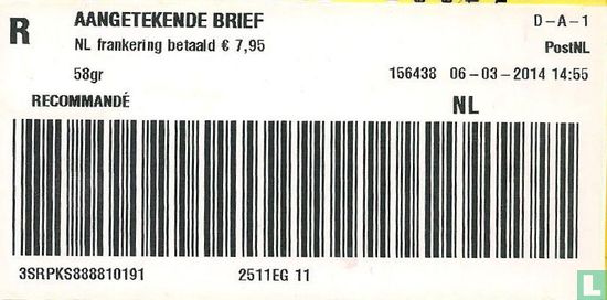 Frankeer etiket aangetekende brief €.7,95