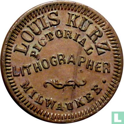 USA (Milwaukee, WI)  Civil War token - Louis Kurz Pictoral Lithographer & Amazon  1863 - Afbeelding 2
