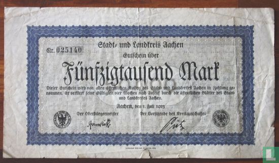 Aachen 50.000 Mark 1923 - Afbeelding 1