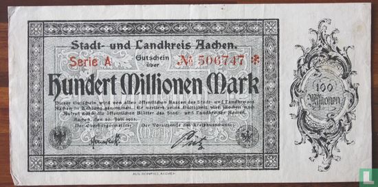 Aachen 100 Miljoen Mark 1923 - Image 1