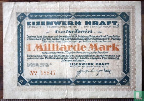 Duisburg 1 Milliard Mark 1923 - Image 1