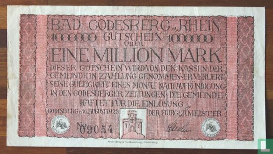 Bad Godesberg 1 Miljoen Mark 1923 - Afbeelding 1