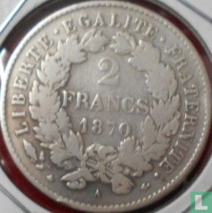 France 2 francs 1870 (Ceres - small A - with legend) - Image 1