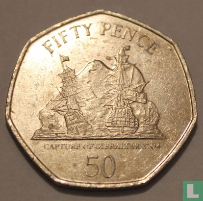 Gibraltar 50 pence 2008 "British capture of Gibraltar in 1704" - Afbeelding 2