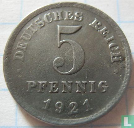 Empire allemand 5 pfennig 1921 (E) - Image 1
