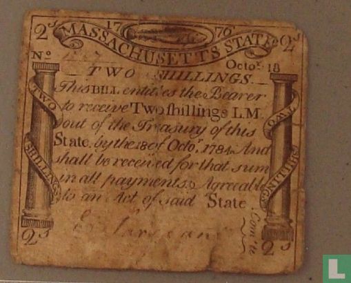 Colonial Amérique - État du Massachusetts 2 shillings  (Paul Revere Morue)  1776-1784 - Image 1