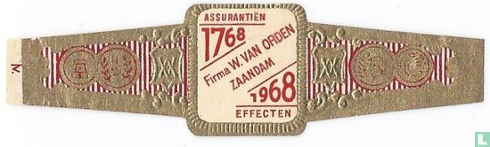Assurantiën 1768 Firma W. van Orden Zaandam 1968 Effecten - Afbeelding 1