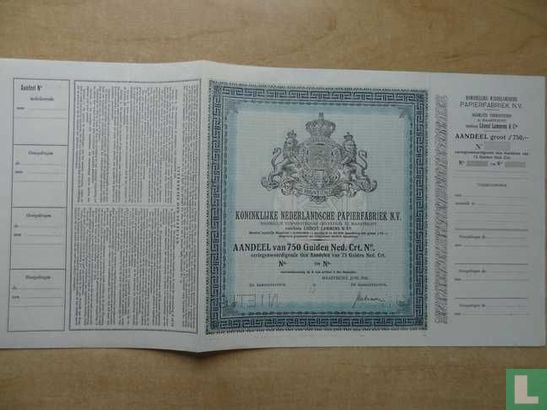 Koninklijke Nederlandsche Papierfabriek - Aandeel 750 gulden, Maastricht 1948  - Image 2