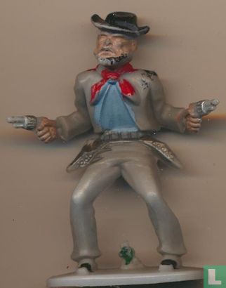 Cowboy met 2 revolvers schietend vanuit heup (grijs) - Afbeelding 1
