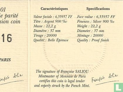 Frankreich 6,55957 Franc 2001 (PP) "The last euro conversion coin" - Bild 3