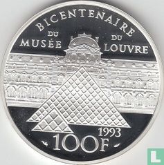 Frankreich 100 Franc 1993 (PP - Silber) "Bicentenary of  the Louvre Museum" - Bild 1