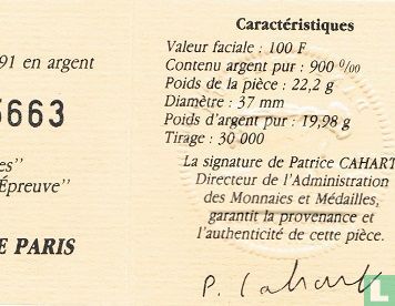Frankrijk 100 francs / 15 écus 1991 (PROOF) "René Descartes" - Afbeelding 3
