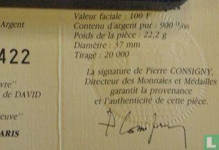 Frankreich 100 Franc 1993 (PP - Silber) "200 years Louvre Museum - Coronation of Napoleon" - Bild 3