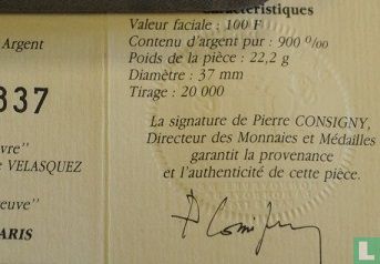 Frankreich 100 Franc 1993 (PP - Silber) "200 years Louvre Museum - Infanta Marie-Marguerite" - Bild 3